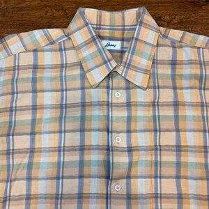 Brioni Made‎ In Italy Yellow Plaid Long Sleeve Button Up Dress Shirt Men's 2XL